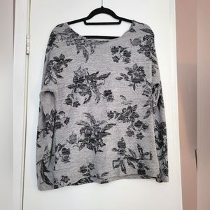 Dynamite black & gray floral sweater with strappy crossover back sz large